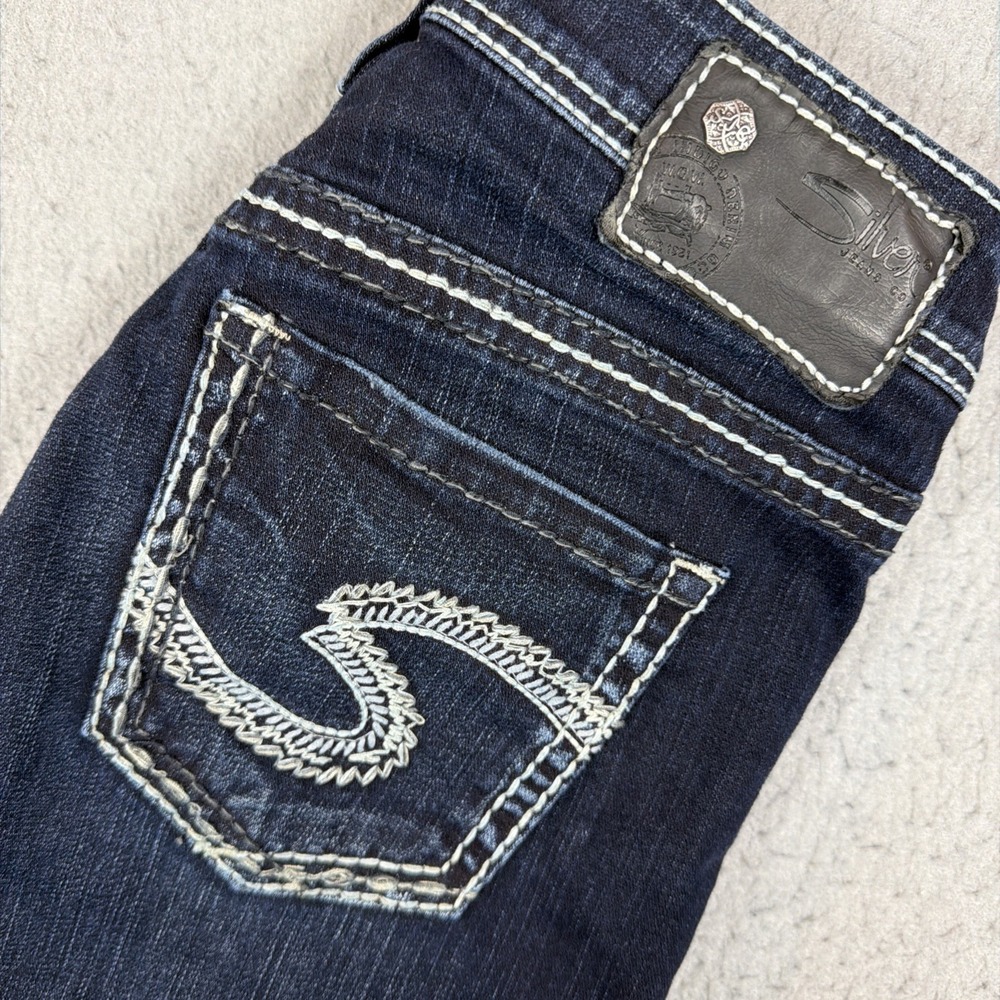 Silver Jeans Suki Crop Jean 26 Women's Dark Wash Thick Stitch Stretch